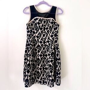 Esley Black Beige Short Sleeveless Dress With Back Zipper Mesh Shoulder Detail S